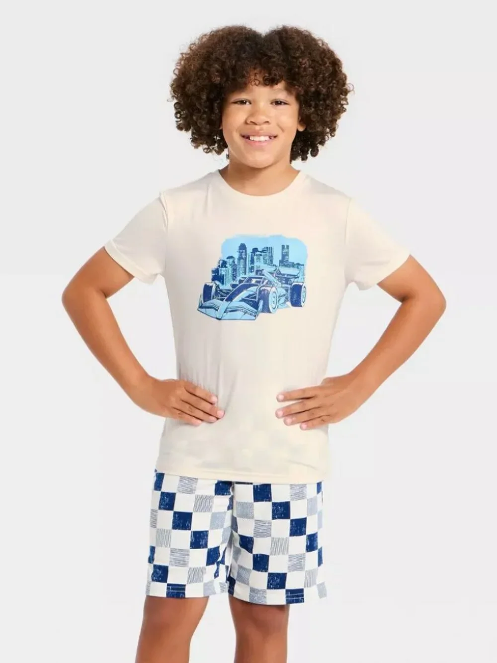 Boys' 3pc Race Car Short Sleeve Pajama Set - Cat & Jack™ Cream/Blue L